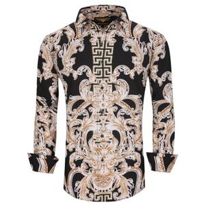 Premier designs Men's Black and Gold Ornate Long-Sleeve Shirt